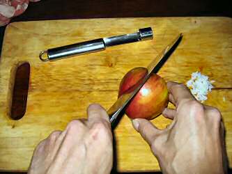 Making Apple-sushi for my hamster Lucy.