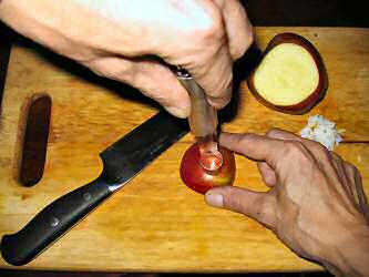 Making Apple-sushi for my hamster Lucy.