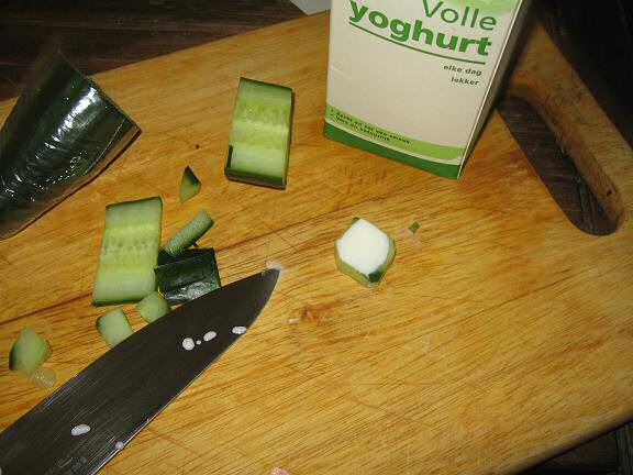 Yoghurt served in a Cucumber bowl.