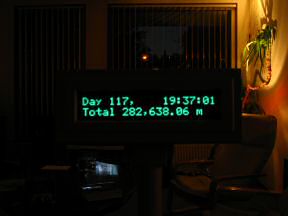 My Point of Sale display, displaying HamsterTracker(tm) data; Total distance ever.