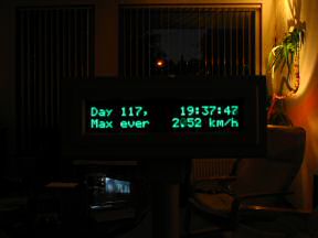 My Point of Sale display, displaying HamsterTracker(tm) data; Max speed ever in km/h.