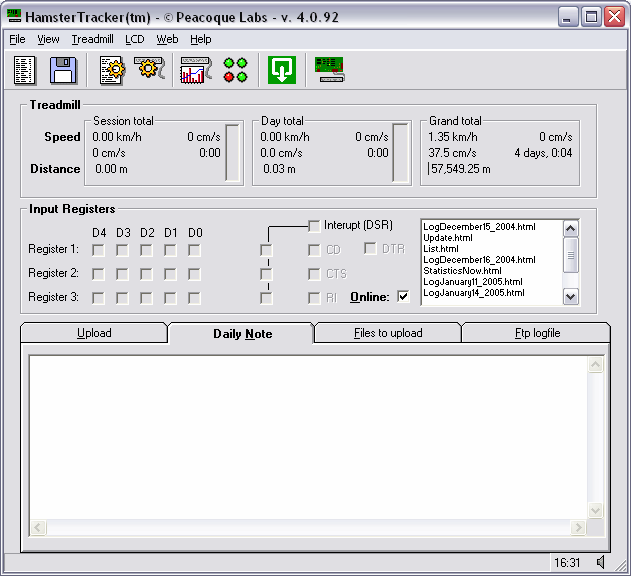 Picture HamsterTracker(tm) server software running under XP!)