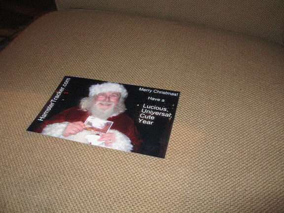 My hamster Lucy unveiling my newly designed Xmas card!