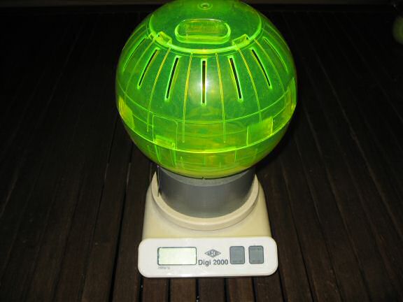 Picture of the the setup to determine Lucy's weight.