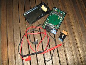 Picture of my volt-meter opened for the 9 volt battery, for the letter-scale.