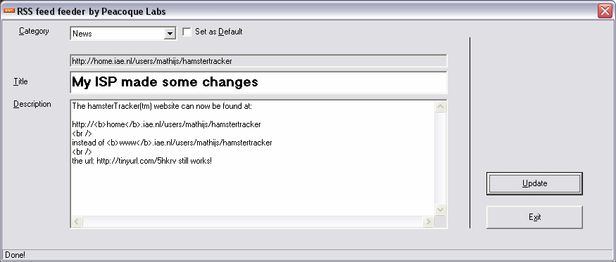 Screenshot of the new HamsterTracker(tm) RSS Feeder software