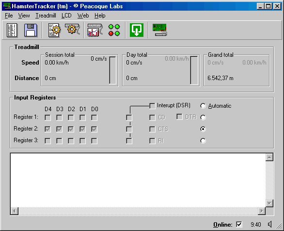 Screen dump of Main screen showing all HamsterTracker(tm) registers.