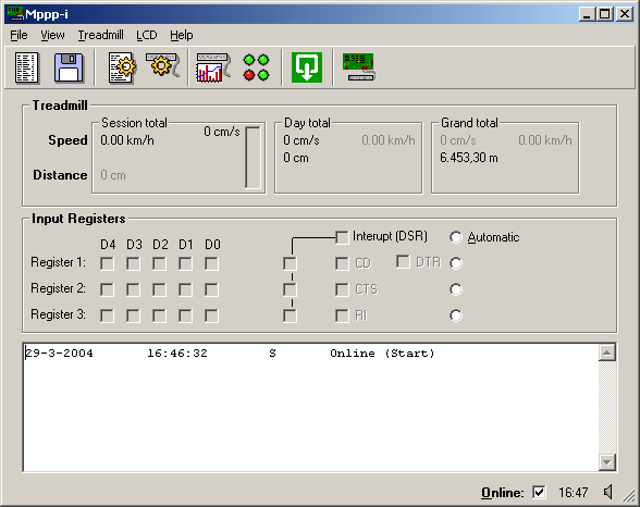 Main screen of Mppp-i application with registers shown