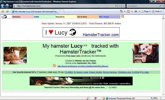 Screenshot of HamsterTracker.com as seen on Windows Vista.
