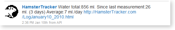My hamster Lucy's new Water Consumption Tweet!