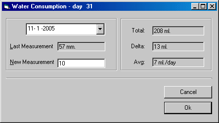 Screendump of Water Consumtion data entry window, version 0.1 beta - but functional!