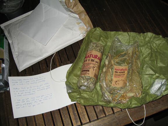 A package by Sophie for my hamster Lucy.